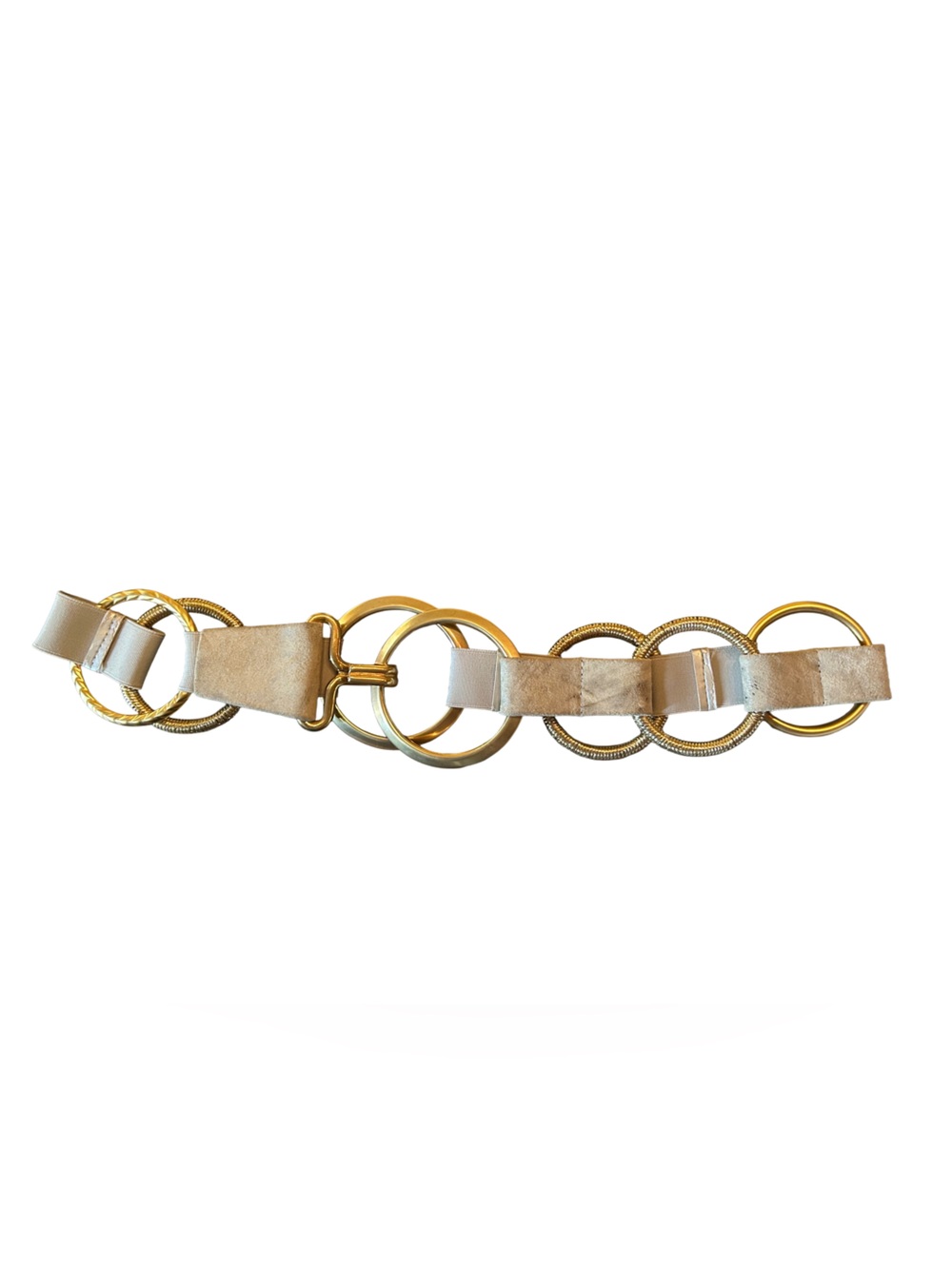 Vintage Y2K Suzi Roher Cream Beige Suede Gold ORing Statement Belt
